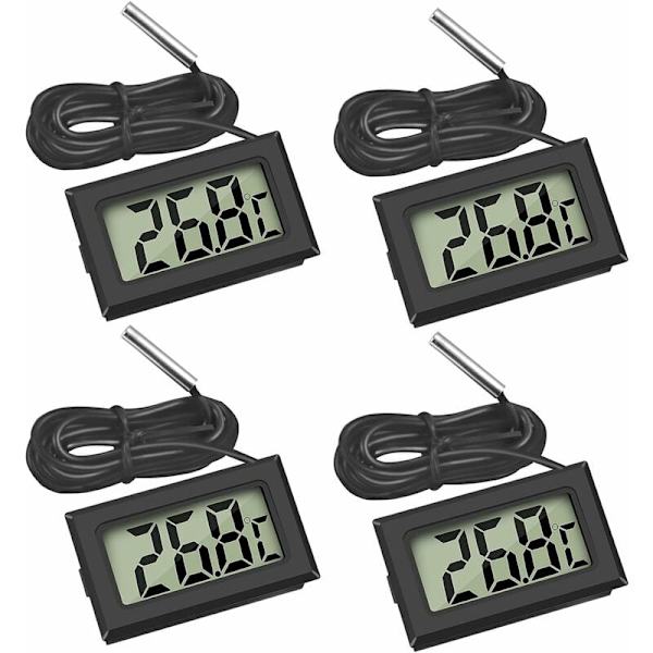 Mini Digital LCD Køleskab Reservedele Termometer Temperatur med Temperatur Probe Sensor Tester til Køleskabe Frysere Akvarium (4X Sort)-DEN