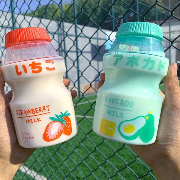 Plastic Fruit Juice Water Bottle Milk Cartoon Shaker Bottle, 16oz/480ML Transparent Portable Leak Proof Travel Drinking Bottle for Kids&Girl