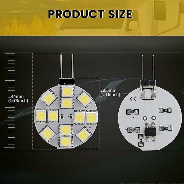 12 kpl G4-valot Led-sivupinnikanta Pyöreä G4 5050 12smd Led Rv-valo Kotilukuvalo, Valkoinen