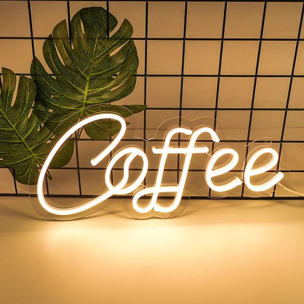 Kaffe LED Neonskylt, Varmvit Neonskylt för Väggdekor, USB-driven Ljusskylt med Strömbrytare