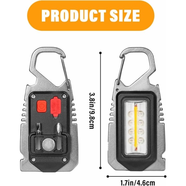 Multifunktionsnyckelring LED-nödljus: Mini-nyckelring-ficklampa Uppladdningsbar vattentät bärbar LED-arbetslampa med flasköppnare för