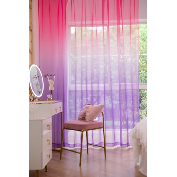 Gradient Gennemsigtige Gardiner - 213 cm Længde x 132 cm Bredde (Sæt med 2) - Stanglomme Paneler i 15 Farver & 16 Størrelser til Soveværelse/Stue