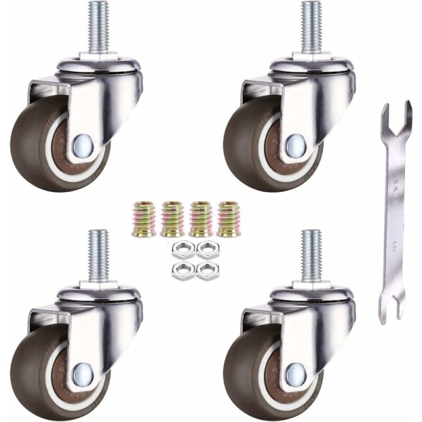 Sæt med 4 møbelhjul - M6 x 15mm - med 25mm gevind - blød gummi - Tpe gevind - Mini møbelhjul (25mm)