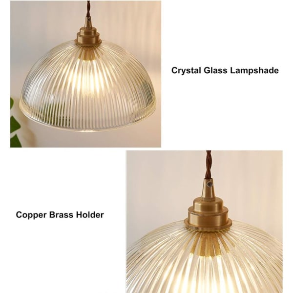 Industriell Vintage Klar Glass Dome Pendellampe med Kobber Messing E27 Base Luster Loft Takhengende Lampe (21cm)