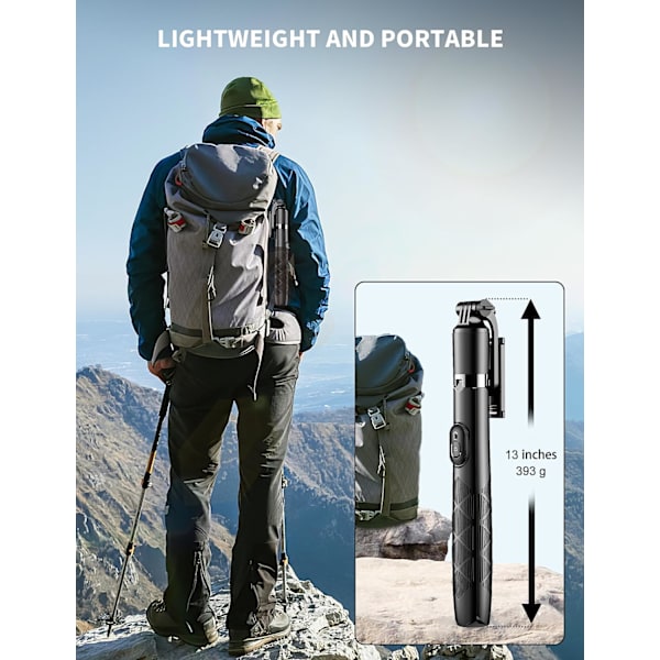 71\" Telefonstativ & Selfie Stick, Allt-i-ett Utdragbart Mobiltelefonstativ med Trådlös Fjärrkontroll, Stativ för iPhone & Rese-Selfie Stick 360° Ro