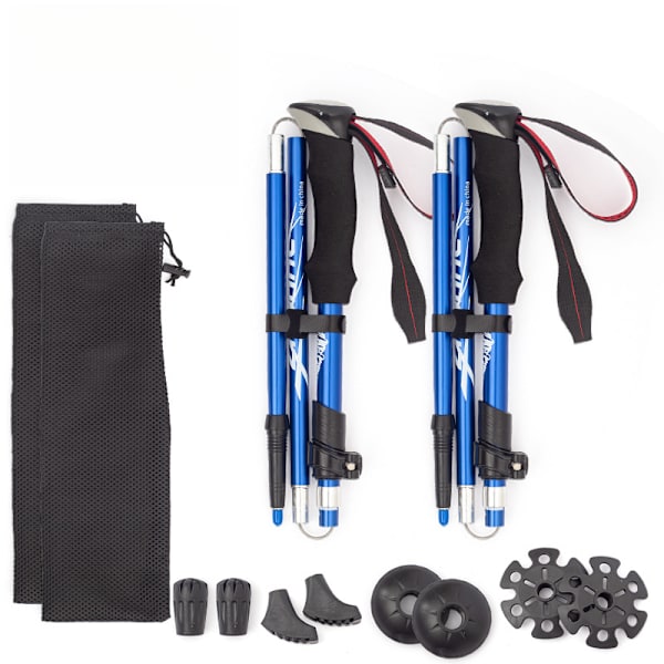 7075 Aluminium Vandrestave - Hurtig Lås Teleskopisk Design - Ultralet & Foldbar til Vandring/Camping - Holdbare All-Terrain Stave (Blå)