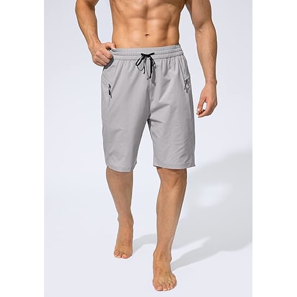 Snabbtorkande badshorts för män med ficka med dragkedja, badshorts för män - Utan meshfoder - XL - Ljusgrå
