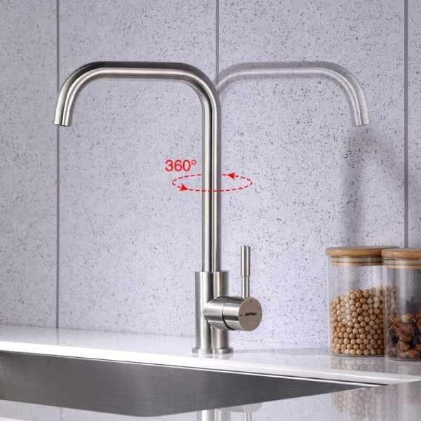 Single Handle Kitchen Taps, Kitchen Sink Single Tap with Swivel Spout, Stainless Steel Kitchen Faucet Brushed Nickel, Modern Single Lever Ki