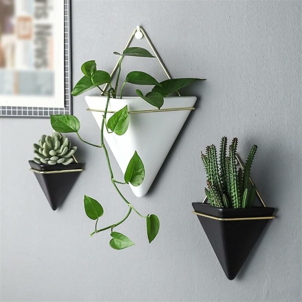 Hanging Planters Wall Hanging Planter Room Decoration Vases Basket Indoor Outdoor Garden Balcony Office Hanging, black ceramic black iron fr