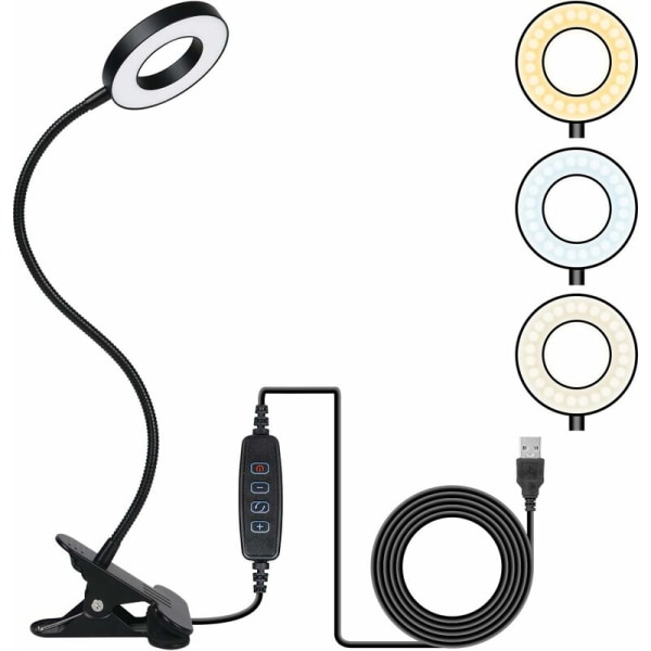 Läslampor Clip Light 48 LED USB bordslampa med 3 färglägen 11 Ljusstyrka, 360° flexibel svanhals Clamp Lamp 8W LED Clamp Lamp, Clip-