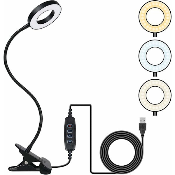 Lukuvalot, pidikevalo 48 LED USB-pöytälamppu, jossa 3 väritilaa 11 kirkkautta, 360° joustava hansiklipsilamppu 8W LED-kiinnitinlamppu, pidike-