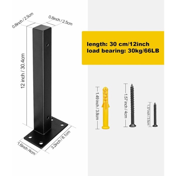 Hyldebeslag 4 stk. Industrielle væghyldebeslag Retro-fiksering, Metalhyldebeslag med skruer Væghylde Flange, Sort rustfrit stål (3