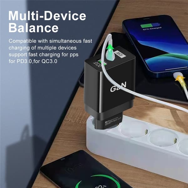 65W USB-C GaN Hurtigopladningsadapter til computer og mobil