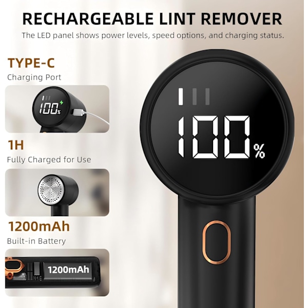 Stofshaver, Bærbar Genopladelig Elektrisk Fussel Fjerner, 3 Hastigheder Justerbar Debobbler, LED Display Boble Fjerner til Tøj, Fusselshaver til Va