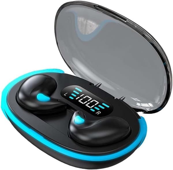 Benledningshörlurar för Sömn - Bluetooth 5.3, Brusreducering, LED-Displayfodral (Svart)