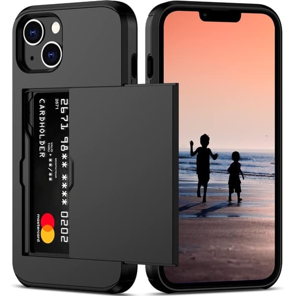 iPhone 13 iskunkestävä puhelinkotelo korttipaikalla