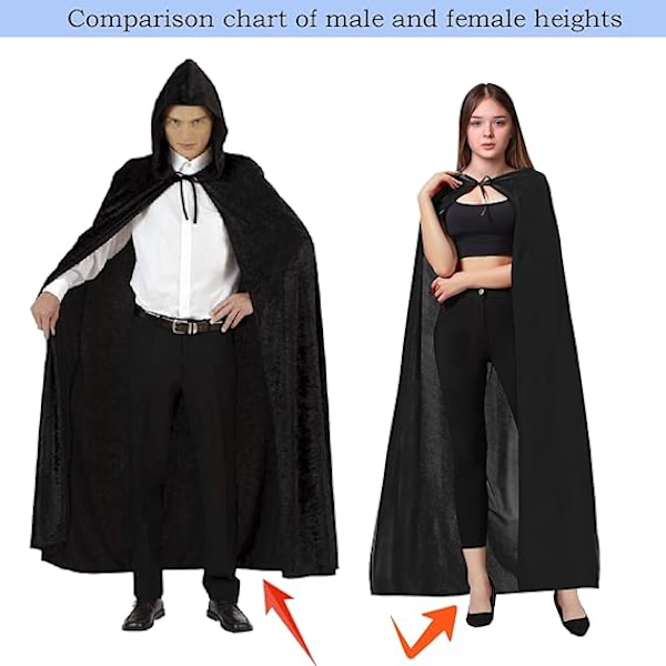 Unisex Vuxen Huvförsedd Kappa Halloween Kappa Lång Sammetskappa Cosplay Kostym Svart