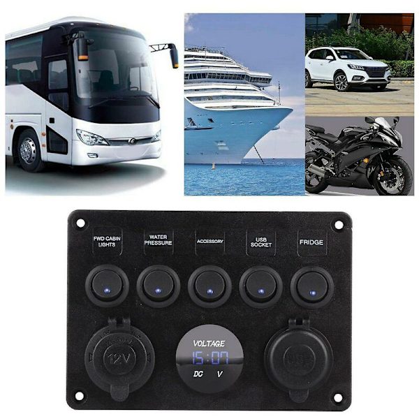 5-vejs 12v/24v Inline-sikring Box Led-kontaktpanel Dobbelt USB Bil Båd Lastbil