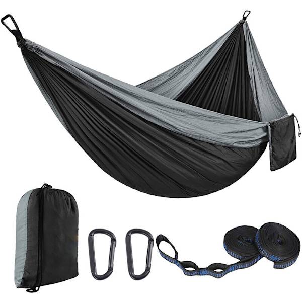 Ultra-letvægts rejsecamping hængekøje  200 kg bæreevne, (270 x 140 cm) Åndbar, hurtigtørrende faldskærmsnylon  2 x Premium karabinhager, 2 x N