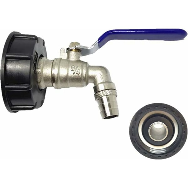 1000L tankventil for IBC-regnfangerkran, tankadapter, avløpstankadapter, PP messingkran 60mm grov gjenge (blå 3/4\")