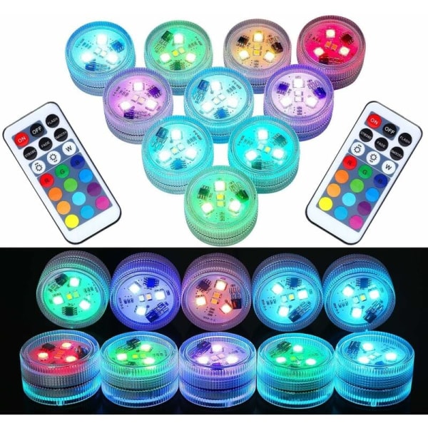 10 stk Mini nedsænkelige LED-lys, Mini Led Akvarium Lampe, Undervandslampe Vandtæt RGB Multicolor LED stearinlys belysning med 2 fjernbetjeninger