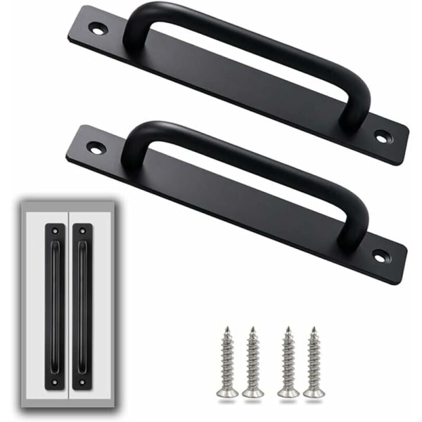 2 Pieces Sliding Door Handle Heavy Duty Barn Door Handle Sliding Door Handle Exterior Gate Handle with Screws, Black/244mm