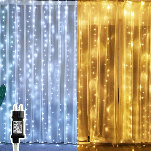 Julelys julelys, utendørs lyslenke, julebelysning LED lysgardin, 3 x 3 m lysgardin, 300 LED lysgardin, lysgardin
