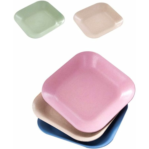 18 cm middagstallerkener med hvetehalm, Tåler mikrobølgeovn og oppvaskmaskin, salater/lette kaker BPA-fri (firkantet, 4 farger) HIASDFLS