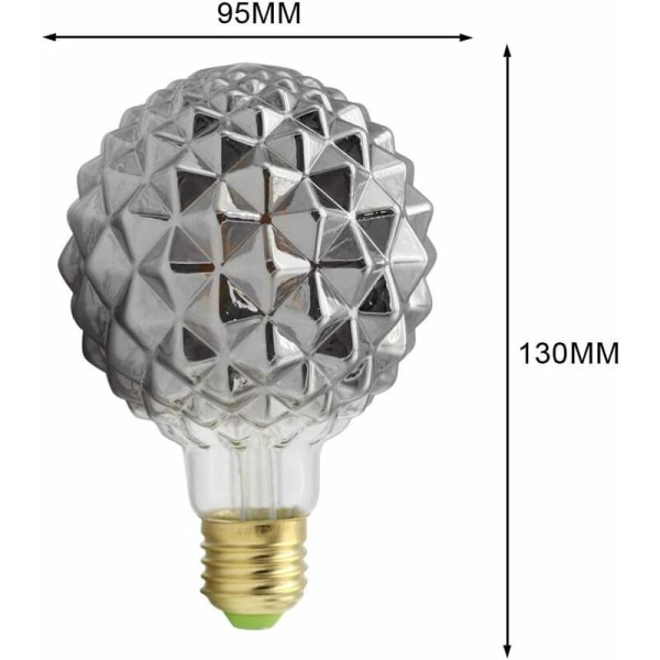 Retro LED Filament Edison-pærer 4W Røykglass 220/240V E27 Krystall Dekorative Pærer Art Deco G95 Krystall (Ananas) [Energiklasse D]