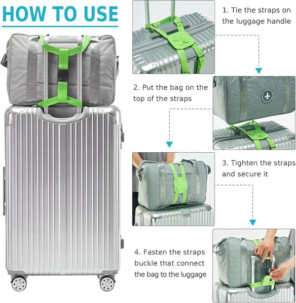 Bagage elastiska remmar TSA-godkända, resväska elastiska remmar för resväskor Lägg till en väska (grön) 2 stycken