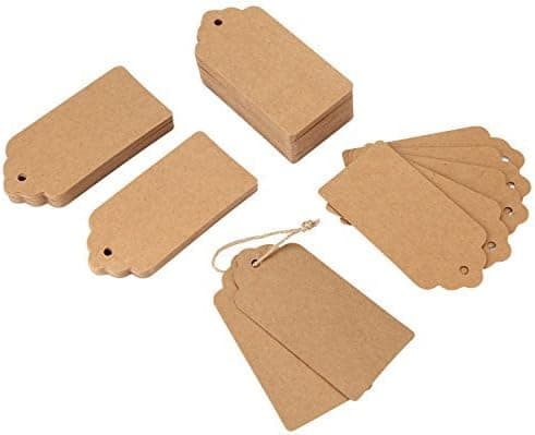 Presentetiketter, 200 st kraftpapper bröllopspresenter, brun rec
