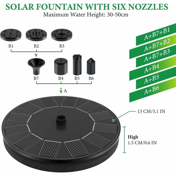 Solar Fountain Pump, Solar Water Garden Pump, Floating Solar Pond Pump for Bird Baths, Swimming Pool, Outdoor Pond, Aquarium, Ponds or Garde