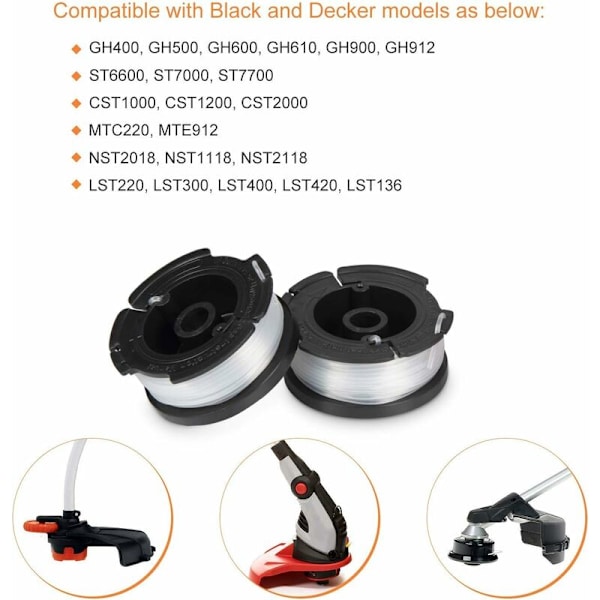 Udskiftningsspole til Black And Decker AF-100 elektrisk buskrydder - 9,1 M - 6 spoler + 1 beskyttelseshætte + 1 fjeder