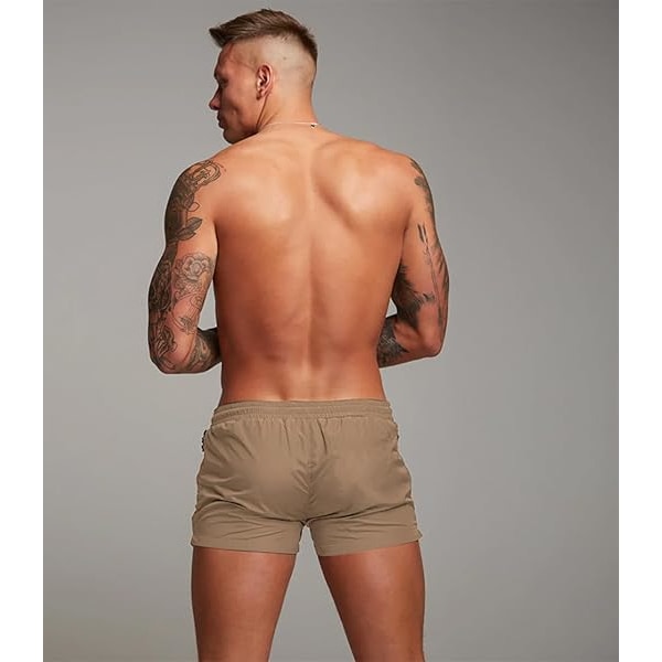 Hurtigtørrende badeshorts til mænd, lynlåslommer, mesh-for - Størrelse L - Khaki