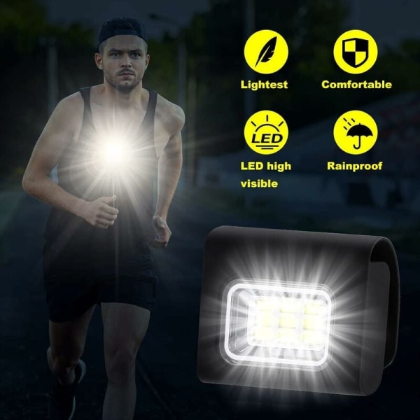 Løbelampe, Brystlampe til løb, USB genopladelig LED brystlampe Mini LED nattelys med 4 lystilstande Løbelampe til jogging,