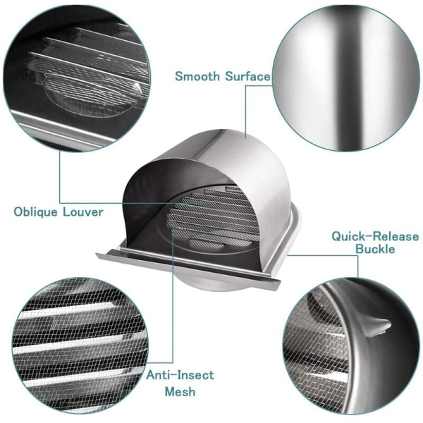 4 tum 100 mm rostfritt stål ventilationshuv rostskyddad avgasfläkt för luftutloppslock, B