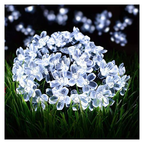 Solcellslingor utomhus, 50 LED 7M solcellslampor, 8 lägen blomsterfe-lampa färgväxlande dekorativ vattentät för trädgårdsträd