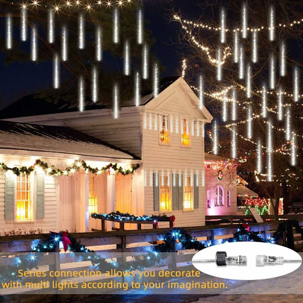 Meteor Rain 30cm, 8 Vedenpitävät läpinäkyvät putket LumiChristmass-valosarja, 288 LED-valoa Sääsuihkuvalo jouluun ulkoilmaan puutarhapuuhun De