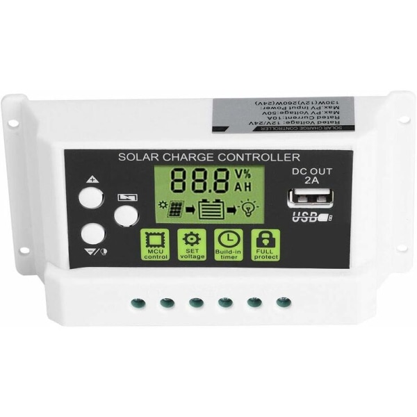 Solcellsladdningsregulator, Smart Solcellsladdningsregulator LCD-display USB-utgång 12V 24V 10/20/30A Solpanel Batteriregulator (KYZ-20A)