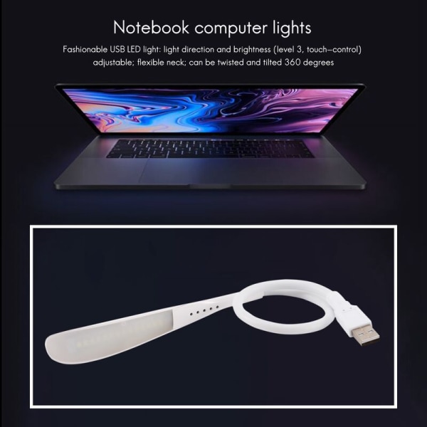 Portable USB LED Light Touch Switch for Computer Keyboard, Laptop, Laptop Reading Lamp (White)