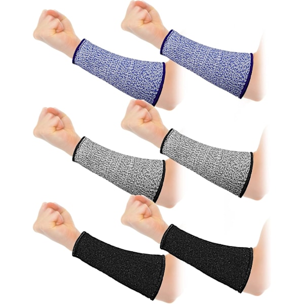 3 par armskydd för tunn hud och skrubbsår Skärtåliga underarmsärmar, 5-graders armbrännskyddsärmar, svart, kungsblå, grå