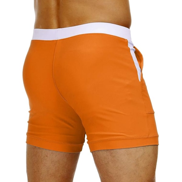 Herre Badedragt Ensfarvede Basic Lange Badeshorts med Lommer - Størrelse 36 - Orange