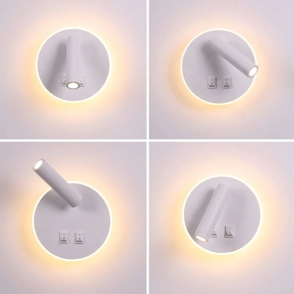 Sengelamper LED væglampe Indendørs hotel væglamper Sengegang væglampe med kontakt -- Neutralt lys, hvid (rund) HIASDFLS