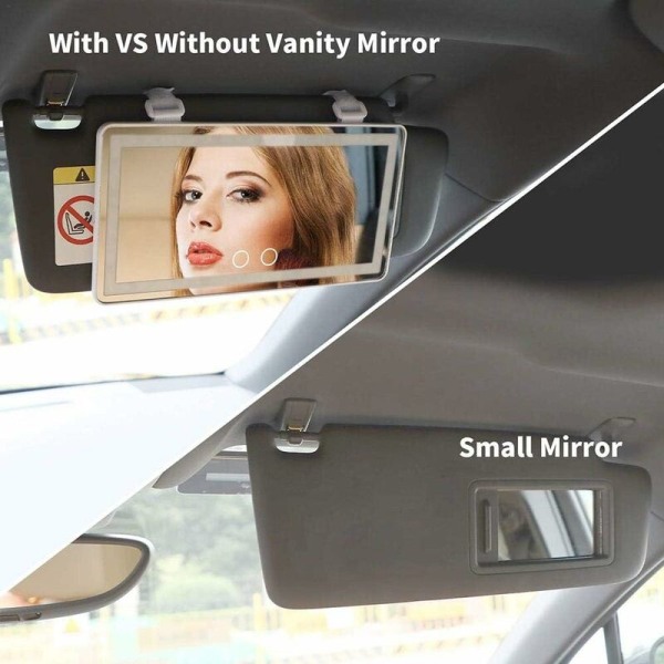 Bilsolskjermspeil med LED-lys - Sminke speil med lett sminke speil klips på solskjerm Reisesolskjermspeil - Svart