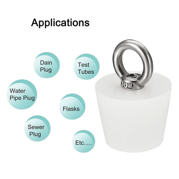 Konisk Plugg Silikongummipropp 37 mm till 46 mm Solid Badkarspropp med Ring för Provrör, Vattenledningar, Dräneringshål, Vit 2 st