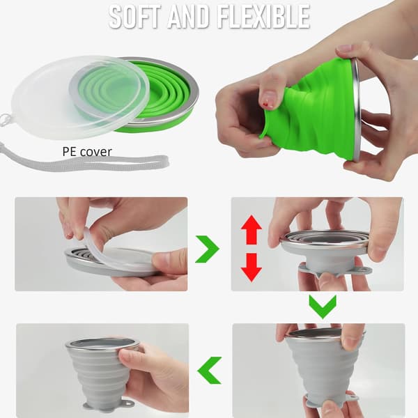 Vikbar Silikonmugg med Lock - Portabel Resemugg för Utomhusbruk, Camping, Vandring (2-pack)