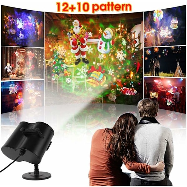 Juleprojeksjonslampe, 12 lysbilder + 10 farger LED-bølge lysprojektor IP65 utendørs med fjernkontrollprojektor for jul, Halloween,