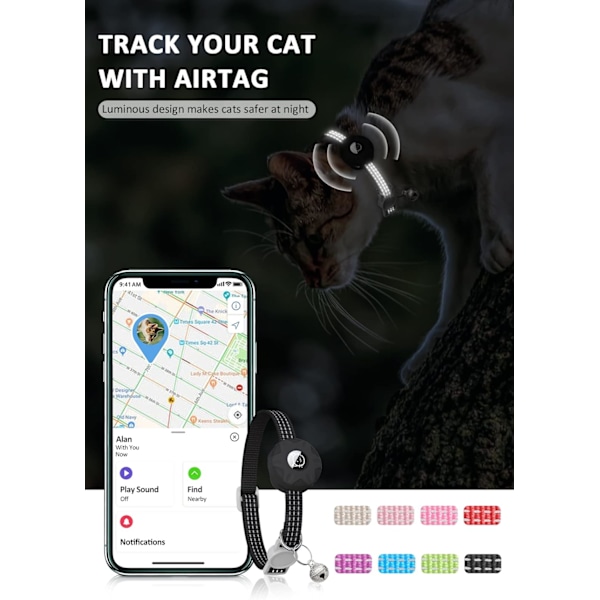 Katthalsband, GPS-tracker katthalsband med breakaway-funktion och bjällra, lättviktigt för katter och kattungar (Svart)