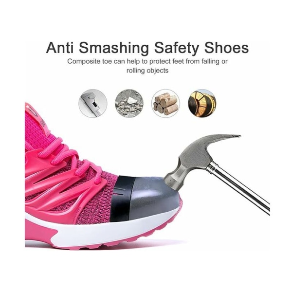 Sikkerhedssko Mænd Kvinder Sikkerhedssneaker Arbejdssko Konstruktionssko Ståltåhætte Sikkerhedssko Pink Farve Pink-37-DENUOTOP