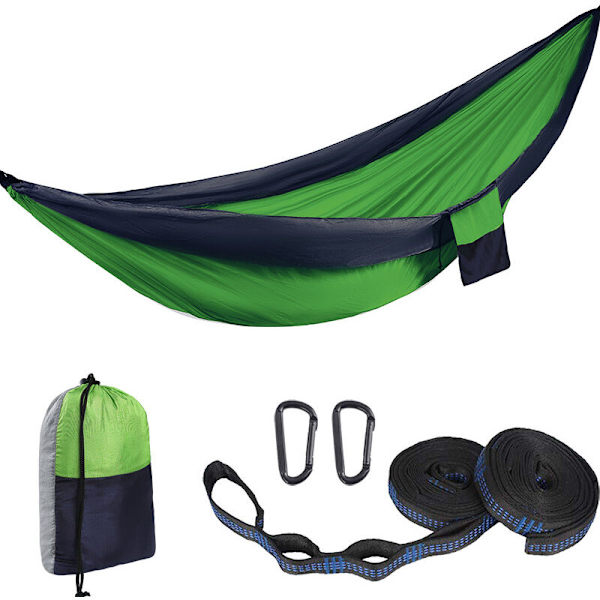 Ultralätt resecampinghängmatta  200 kg belastningskapacitet, (270 x 140 cm) andningsbar, snabbtorkande fallskärmsnylon  2 x premiumkarbinhakar, 2 x N